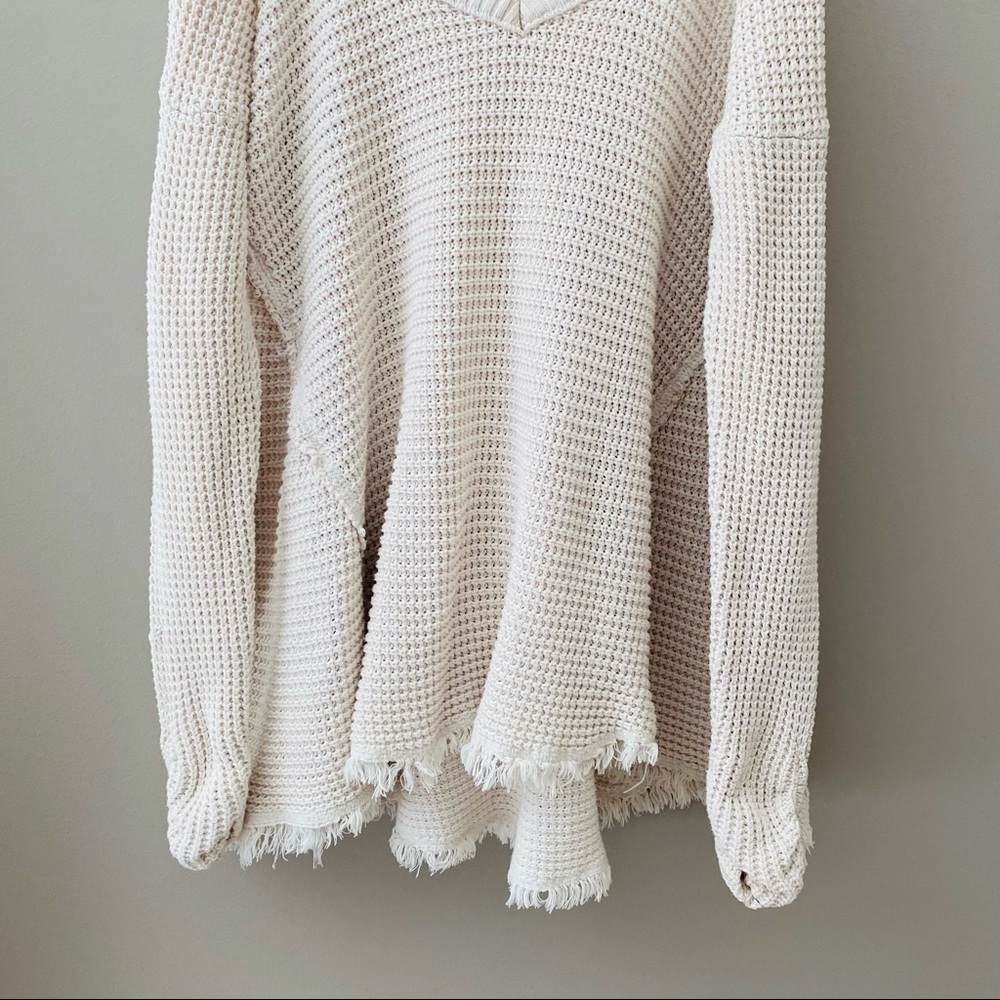 Free People Cold Shoulder Waffle Knit Sweater Cream Sz XS - Picture 3 of 10